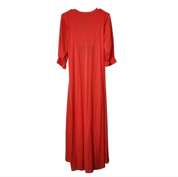 FIGURETTES x VINTAGE 60's red long maxi dressing gown lingerie night gown nylon - Picture 2 of 9
